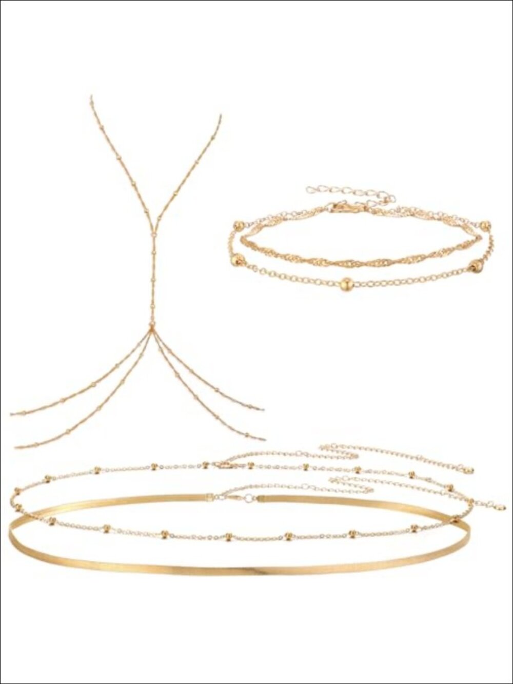 Gold Body Chain Belly Waist Anklet Set Adjustable Beaded Metal Jewelry